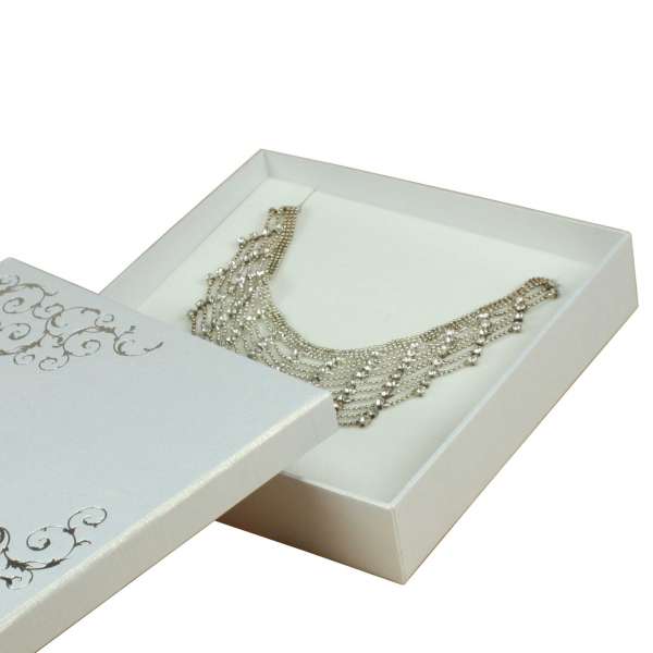 LENA Neckalce Jewellery Box - White + silver print